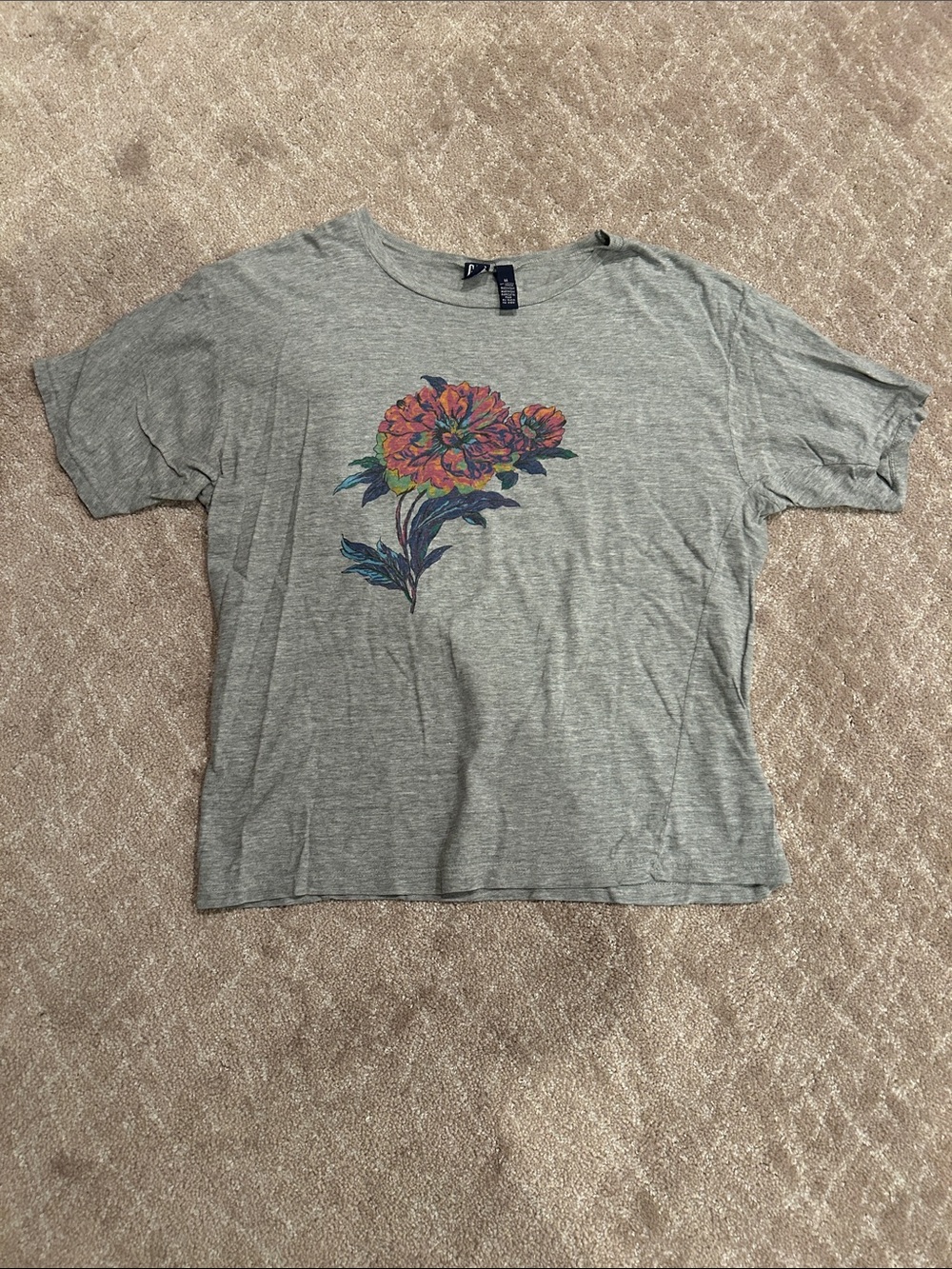 GAP Gray Short-Sleeve Tee with Pink-Orange Floral Graphic